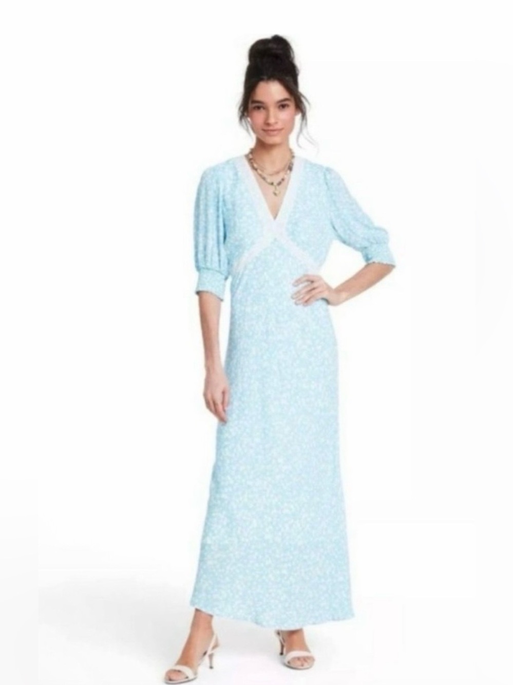 Rixo for Target Women’s Blue Floral Puff Sleeve Maxi Dress Size 8